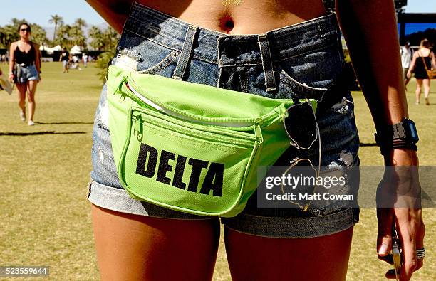 Festival-goer, fashion detail, attends day 2 of the 2016 Coachella Valley Music & Arts Festival Weekend 2 at the Empire Polo Club on April 23, 2016...