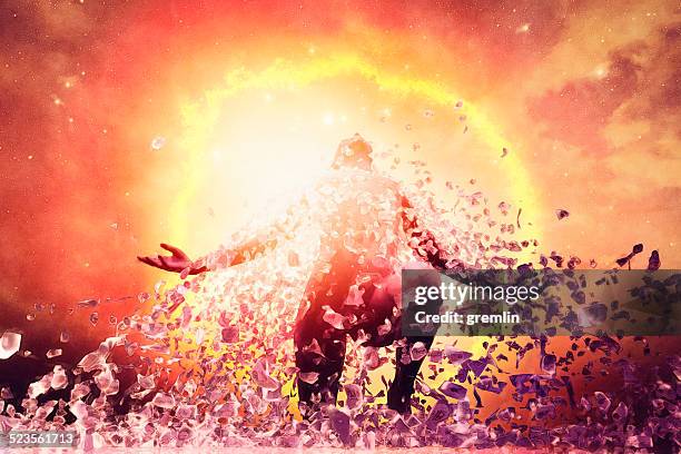 man rising from the ashes, energy, aura, power,reincarnation - rebirth stockfoto's en -beelden
