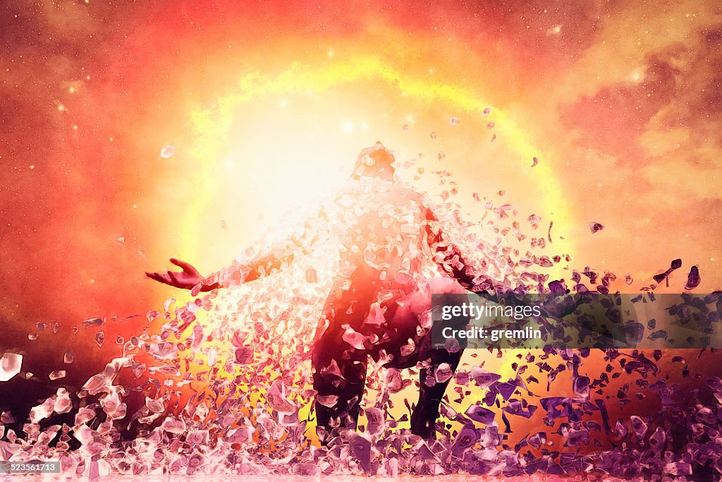 Man rising from the ashes, energy, aura, power,reincarnation