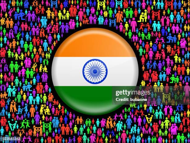india flag on stick figure royalty free vector art pattern - people icon collage stock illustrations