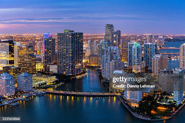 evening aerial view of miami, florida - downtown miami ストックフォトと画像