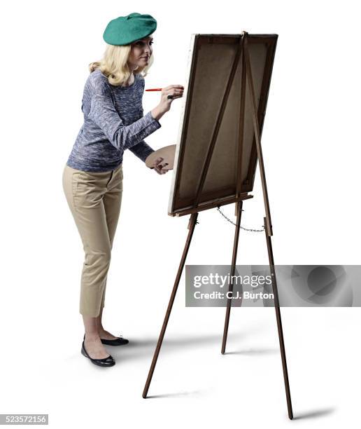 painter on white background - painter beret stock pictures, royalty-free photos & images