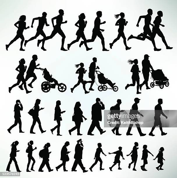 runners, joggers, walkers, exercise, fitness - person hiking stock illustrations