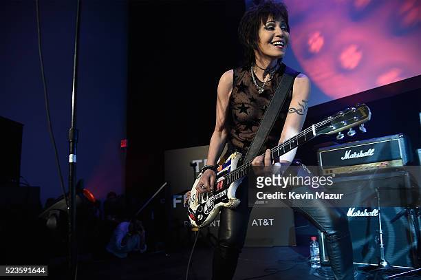 Joan Jett performs during the "Geezer" World Premiere during the 2016 Tribeca Film Festival at Festival Hub on April 23, 2016 in New York City.