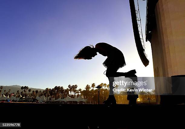 Musician Lauren Mayberry of Chvrches performs onstage during day 2 of the 2016 Coachella Valley Music & Arts Festival Weekend 2 at the Empire Polo...