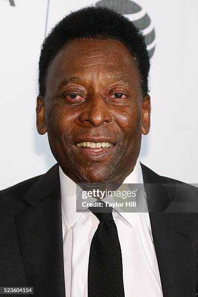 Pele attends the premiere of "Pele: Birth of a Legend" at Borough of Manhattan Community College during the 2016 Tribeca Film Festival on April 23,...