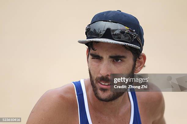 Daniele Lupo of Italy reacts with Paolo Nicolai of Italy after winning the match against Herrera Allepuz Pablo of Spain and Gavira Collado Adrian of...