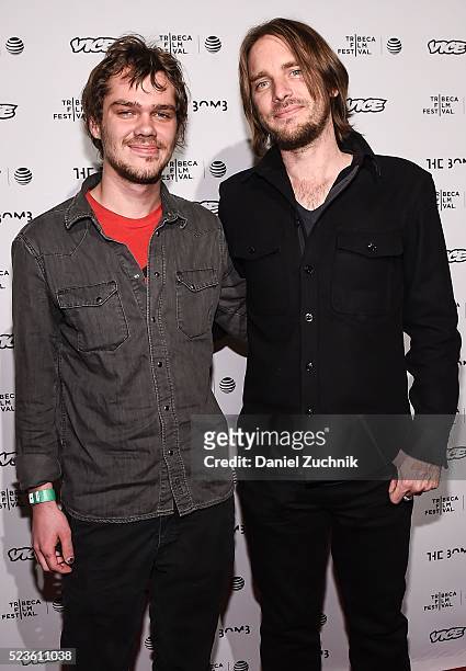 Actor Ellar Coltrane and Kevin Ford attend the "the bomb " premiere during the 2016 Tribeca Film Festival at Gotham Hall on April 23, 2016 in New...