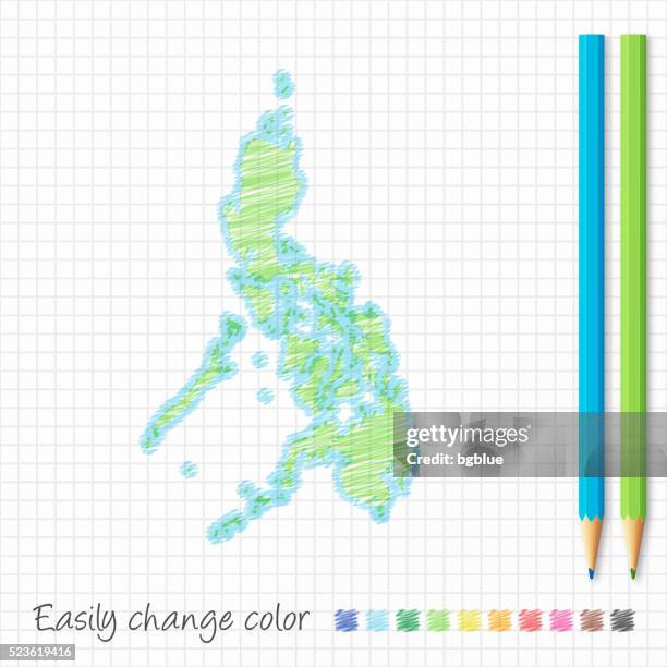 philippines map sketch with color pencils, on grid paper - philippine map vector stock illustrations