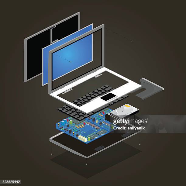 notebook exploded - exploding laptop stock illustrations