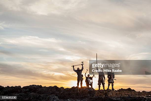 vikings cheering victory on cliffs of palos verdes, california, usa - vikings stock pictures, royalty-free photos & images