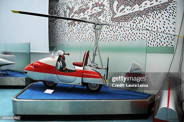 Vespa Alpha is displayed during the exhibition for the celebration of 70 years of the scooter Vespa in the Piaggio museum on April 23, 2016 in...