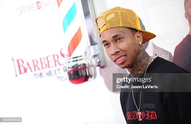 Actor/rapper Tyga attends the premiere of "Barbershop: The Next Cut" at TCL Chinese Theatre on April 6, 2016 in Hollywood, California.