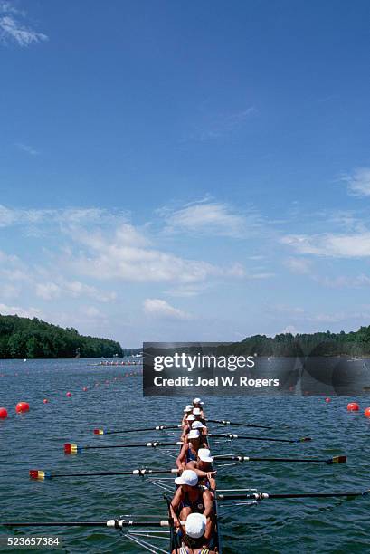 olympic crew boats at the start line - swimming lane marker bildbanksfoton och bilder