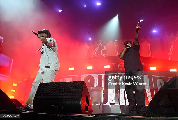 Recording artists Ice Cube and MC Ren perform onstage during day 2 of the 2016 Coachella Valley Music & Arts Festival Weekend 2 at the Empire Polo...