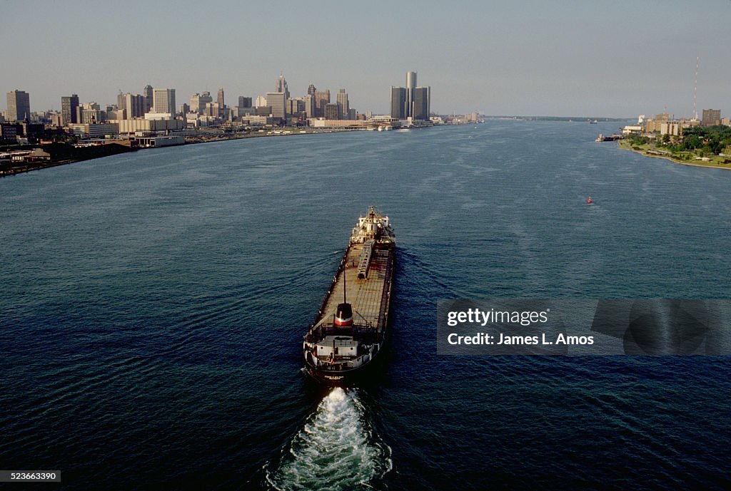 Freighter Approaching Detroit