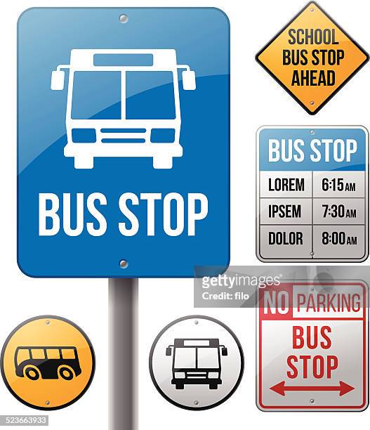 bushaltestelle beschilderung - busstop stock-grafiken, -clipart, -cartoons und -symbole