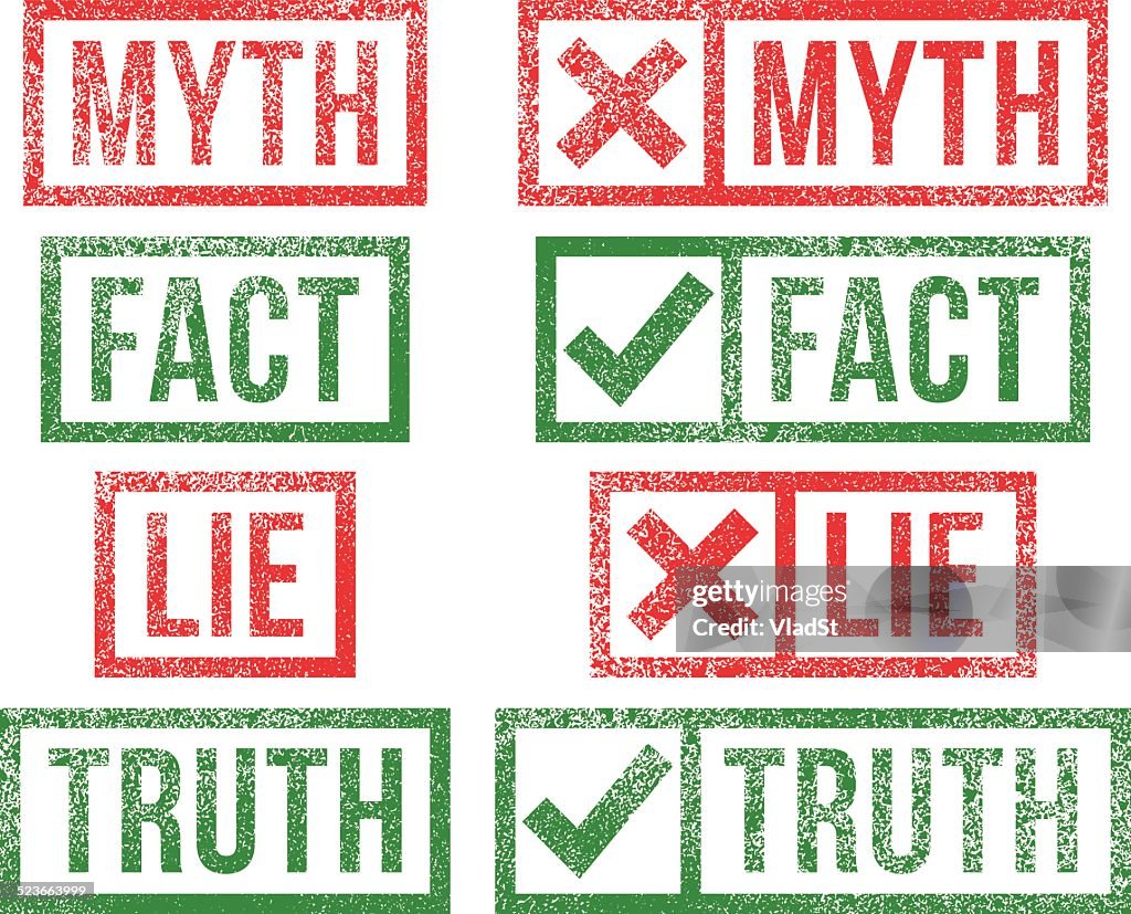 Myth Fact Lie Truth rubber stamps