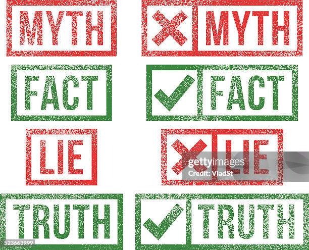 stockillustraties, clipart, cartoons en iconen met myth fact lie truth rubber stamps - legend