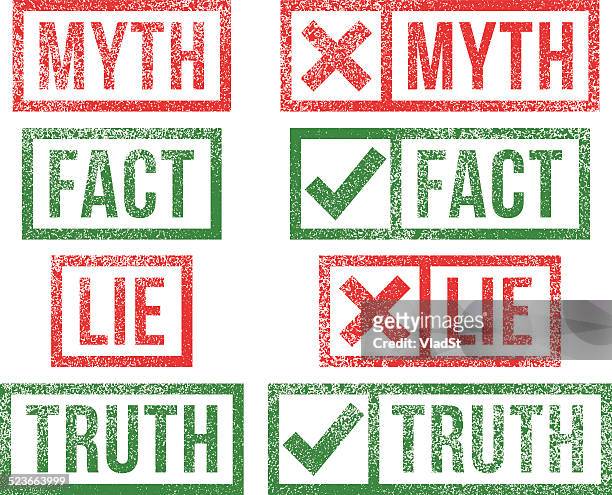 myth fact lie truth rubber stamps - mythology stock illustrations