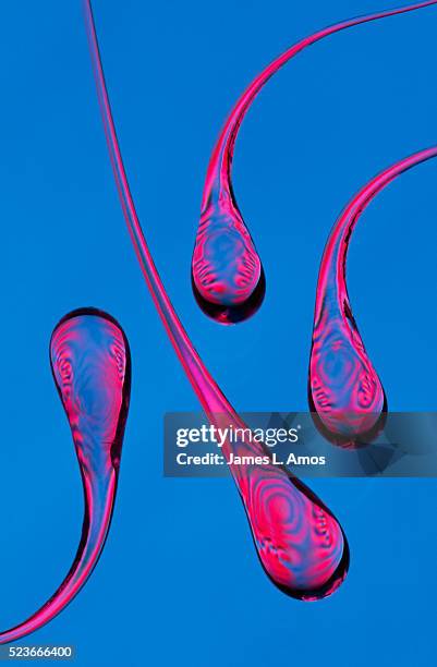 glass prince rupert drops on blue background - centreville stock pictures, royalty-free photos & images