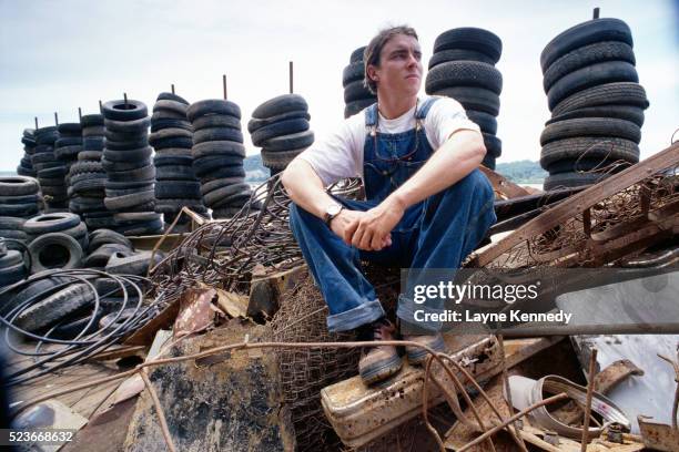 trash collector on barge - mississippi river stock pictures, royalty-free photos & images