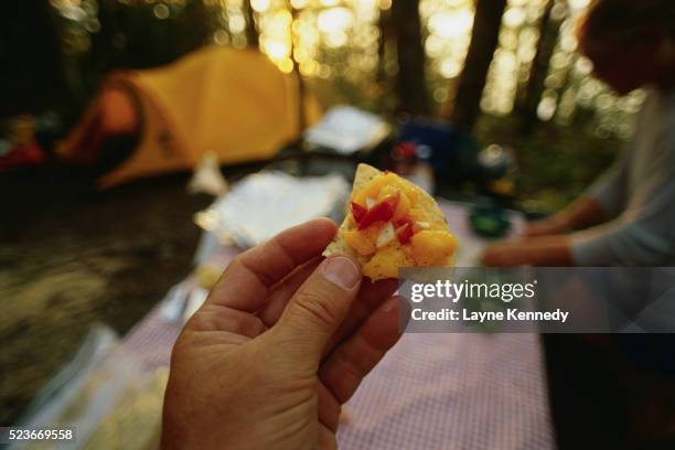 camper holding a nacho - nachos - fotografias e filmes do acervo