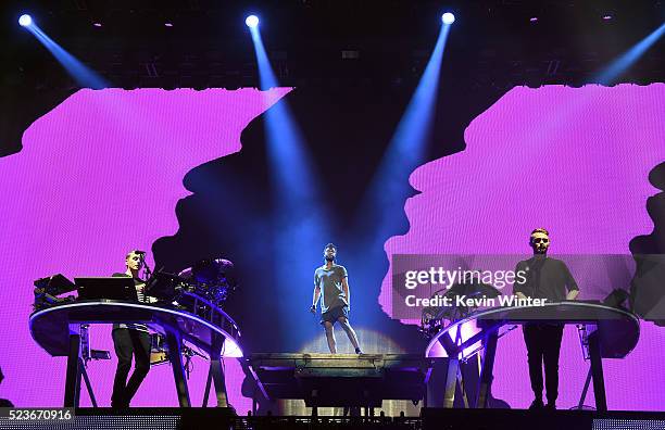 DJs Guy Lawrence and Howard Lawrence of Disclosure and singer Kwabs performs onstage during day 2 of the 2016 Coachella Valley Music & Arts Festival...