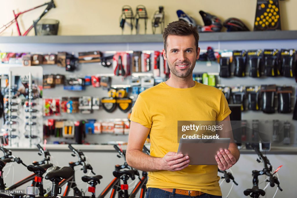 Sport store manager with digital tablet