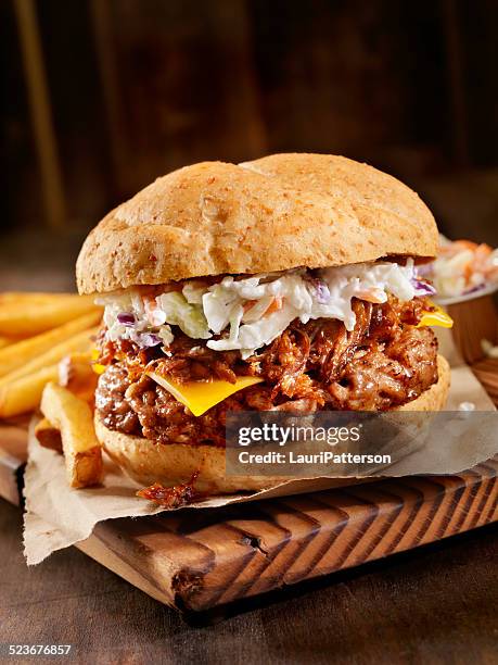 pulled pork hamburger - coleslaw stock pictures, royalty-free photos & images