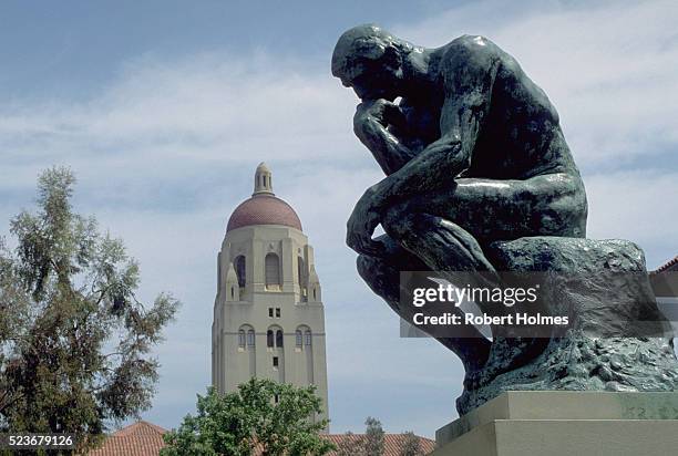 version of the thinker by auguste rodin at stanford - bronze statue stock pictures, royalty-free photos & images