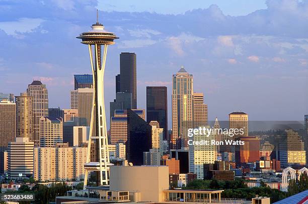 space needle and surroundings - space needle stock pictures, royalty-free photos & images