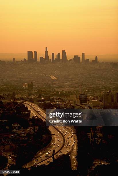 los angeles at sunset - la smog stock pictures, royalty-free photos & images