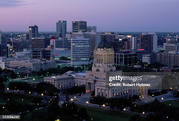 winnipeg at dusk - winnipeg stock pictures, royalty-free photos & images