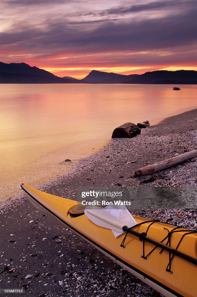 Sea Kayak on Beach at Sunset