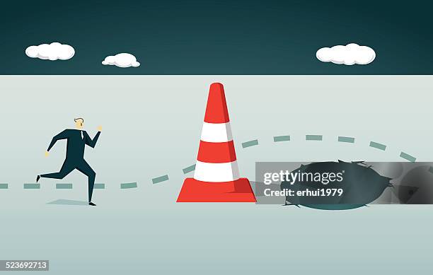 stockillustraties, clipart, cartoons en iconen met traffic cone, risk, pitfall, goal, choice, decisions, pit, trap - valkuil