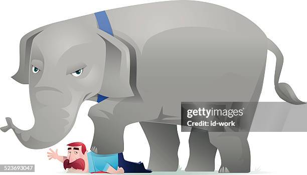 elephant stepping on businessman - elephant stepping stock illustrations