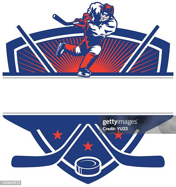 ice hockey shot crest - ice hockey stick stock illustrations