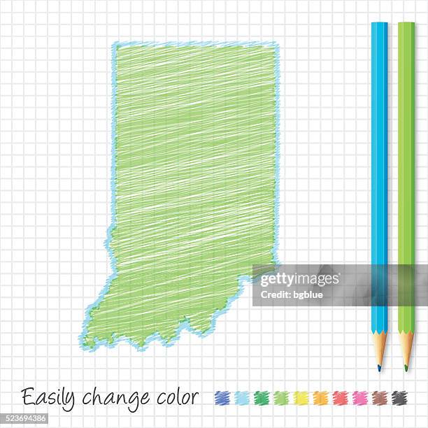 indiana map sketch with color pencils, on grid paper - indianapolis vector stock illustrations