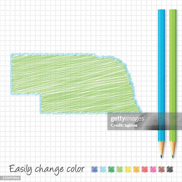 nebraska map sketch with color pencils, on grid paper - omaha stock illustrations