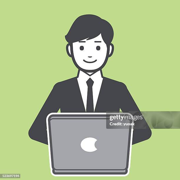 ilustrações de stock, clip art, desenhos animados e ícones de empresário trabalhando no computador portátil - inside bank
