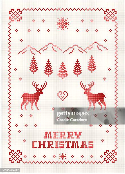 scandi weihnachts-stickerei - embroidery stock-grafiken, -clipart, -cartoons und -symbole