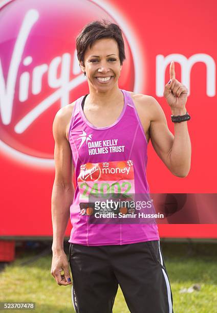 Dame Kelly Holmes starts the Virgin London Marathon 2016 on April 24, 2016 in London, England.