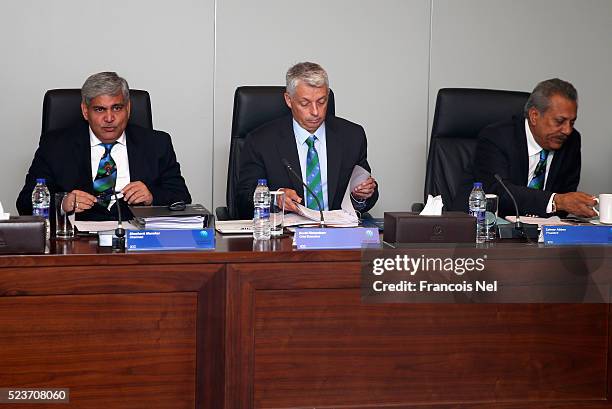 Shashank Manohar, ICC Chairman, David Richardson, ICC Chief Executive and Zaheer Abbas ICC President attends the ICC board meeting at the ICC...