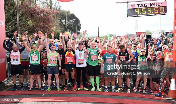 Celebrities including James Cracknell, Kelly Holmes, Iwan Thomas and Natalie Dormer on the start line at the Virgin London Marathon 2016 on April 24,...