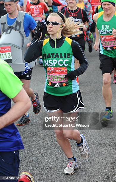 Natalie Dormer starts the Virgin London Marathon 2016 on April 24, 2016 in London, England.