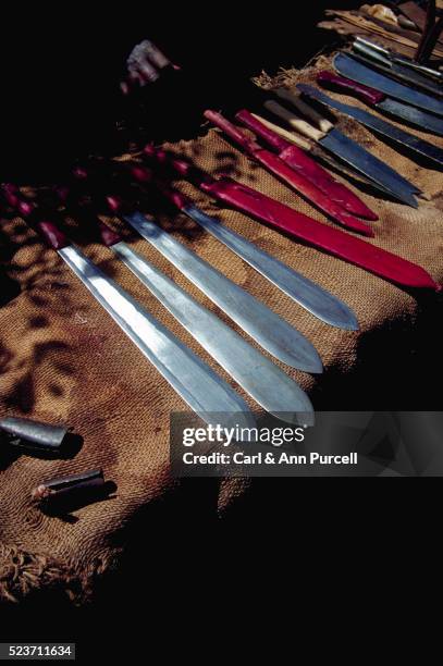 knives on table, kenya - machete stock pictures, royalty-free photos & images