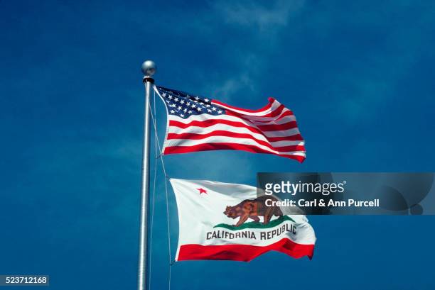 us and california republic flag - california flag stockfoto's en -beelden
