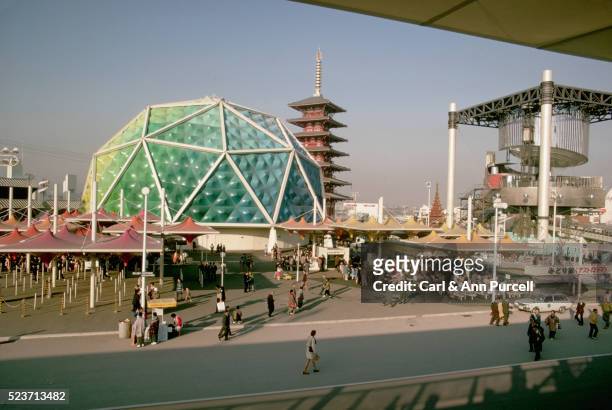 geodesic dome at osaka world's fair - osaka world's fair stock pictures, royalty-free photos & images