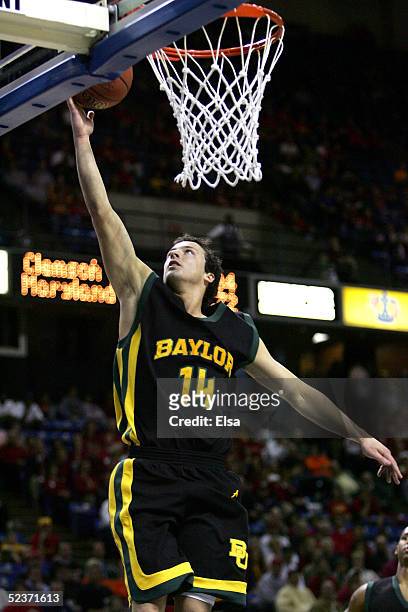 Aaron Bruce of the Baylor Bears lays the ball up in the second half against the Iowa State Cyclones in Day 1 of the Phillips 66 Big 12 Men?s...